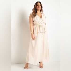 ELOQUII Dress Chiffon Peplum Maxi Size 18 Sleeveless  V-Neck Party Bridal